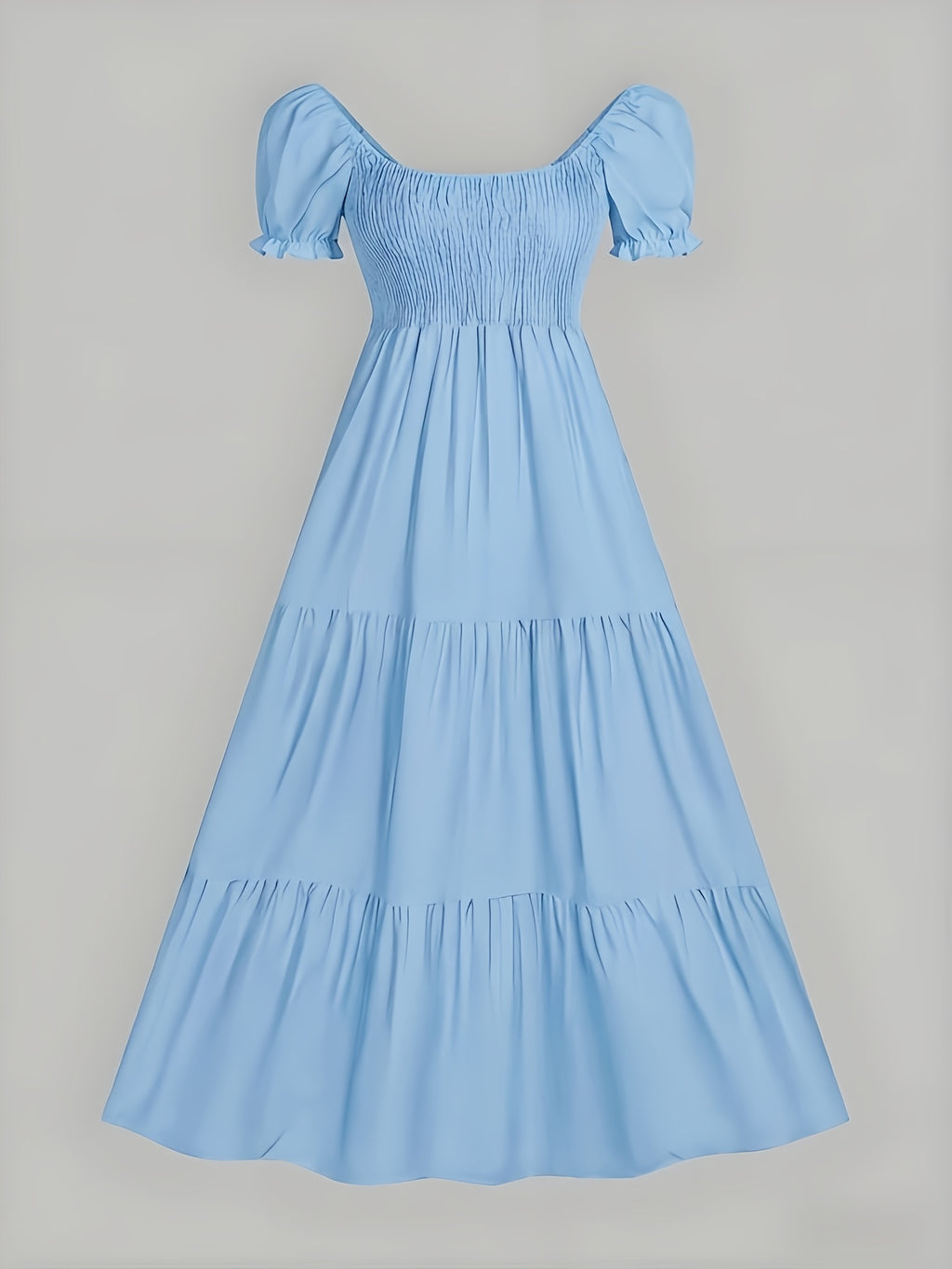 Four-Season Suitable Dress, Y2K Women's New Solid Color Square Neck Tie-Back Long Dress, Suitable for Streetwear, Commuting, Parties, Social Events, Vacations, Christmas, New Year, Valentine's Day, Women's New Clothing M186 - Sky Blue