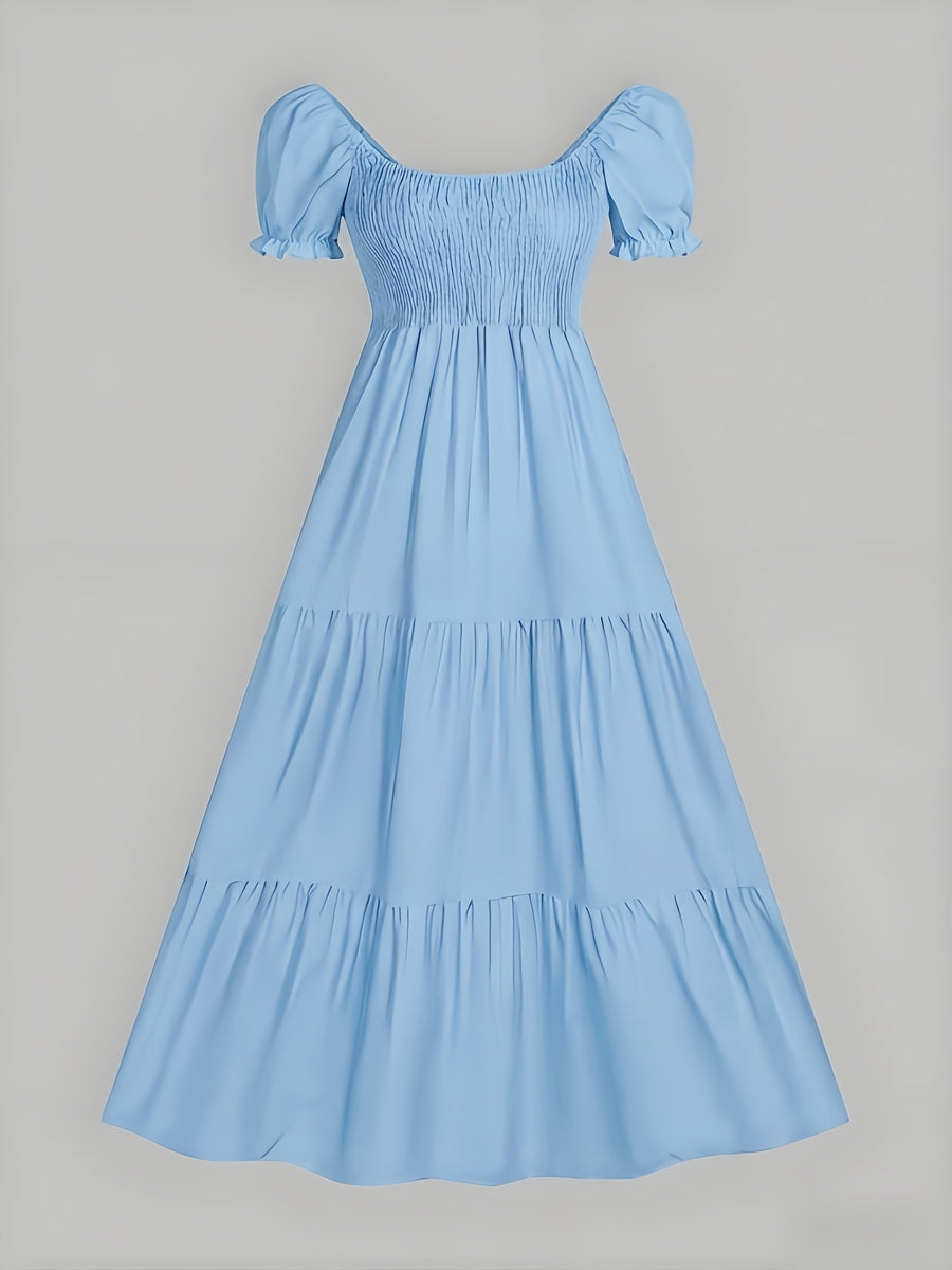 Four-Season Suitable Dress, Y2K Women's New Solid Color Square Neck Tie-Back Long Dress, Suitable for Streetwear, Commuting, Parties, Social Events, Vacations, Christmas, New Year, Valentine's Day, Women's New Clothing M186 - Sky Blue