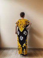 Plus-Size Floral Print Kaftan Dress for Ramadan, Elegant Round-Neck Short-Sleeve Gown for Middle Eastern Women, Women'S Plus-Size Clothing - ginger-colored