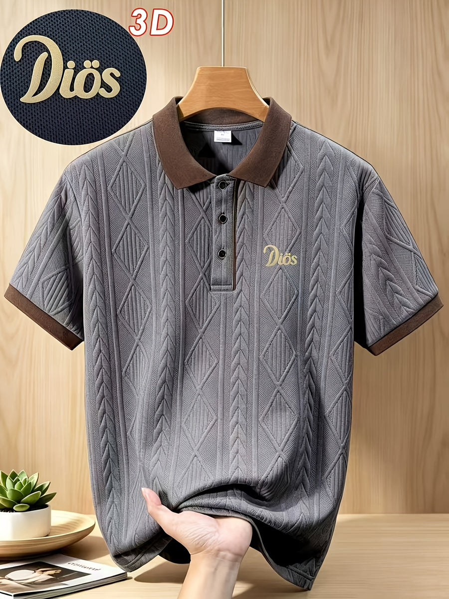 999-9, Father'S Day Promotion, High-Quality Men'S Short Sleeve Collared Golf Polo Shirt, Frosted 3D English Pattern, Textured Striped Fabric, Soft And Skin-Friendly Quick-Dry, 3D Cut, Low-Key And Tasteful. Suitable for Business Office - Dark Gray
