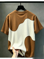 [Printed Design - Not Textured] Men'S Casual Round Neck T-Shirt, Geometric Pattern Striped Design, Flowing Fashion Top, All-Season Wear, Regular Fit for Casual And Formal Outfits - Round Neck Casual Athletic Top, Comfortable Wear - Mixed Color 2