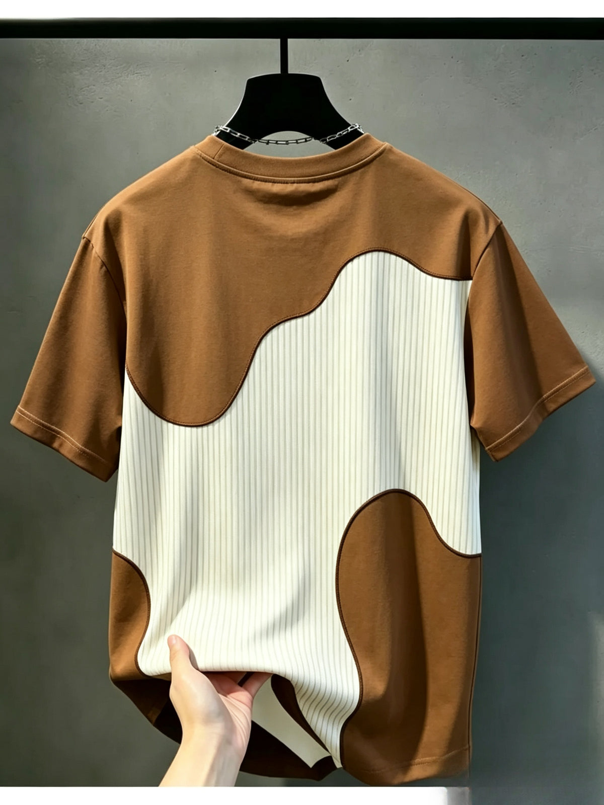 [Printed Design - Not Textured] Men'S Casual Round Neck T-Shirt, Geometric Pattern Striped Design, Flowing Fashion Top, All-Season Wear, Regular Fit for Casual And Formal Outfits - Round Neck Casual Athletic Top, Comfortable Wear - Mixed Color 2