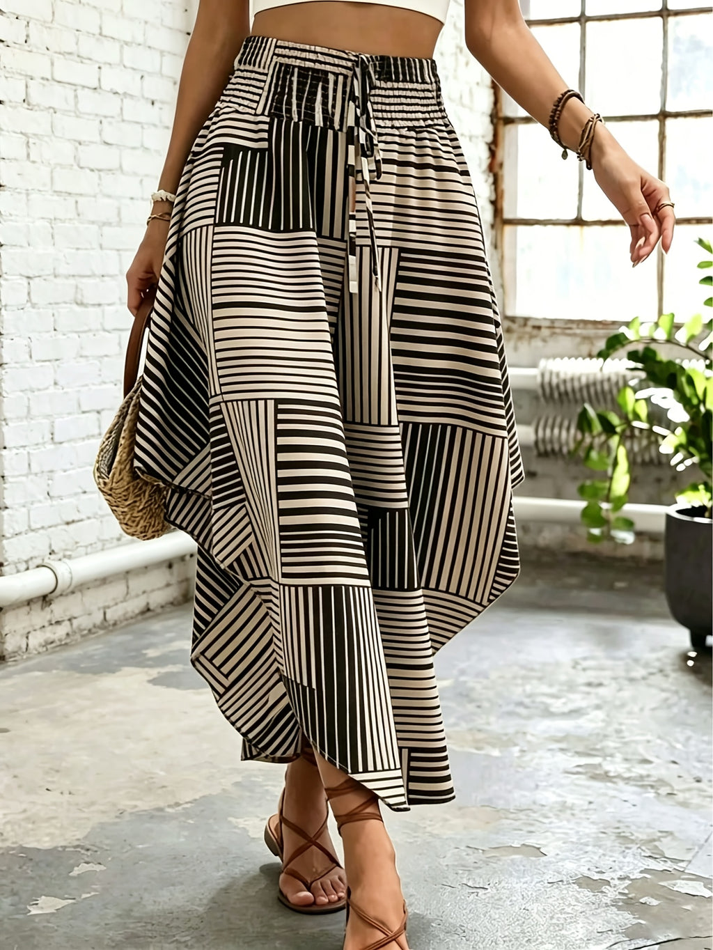 Women's Fashion New Style Skirt with Random Print and Irregular Hem Design, Suitable for Spring/Summer Daily Casual Wear and Vacations - Polychrome
