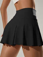 Women's Sports Skirt Colorblocking Design Women's Clothes Anti-glare Stretch Fit High-waisted Belly Lining Suitable for Casual Sports Running - Black