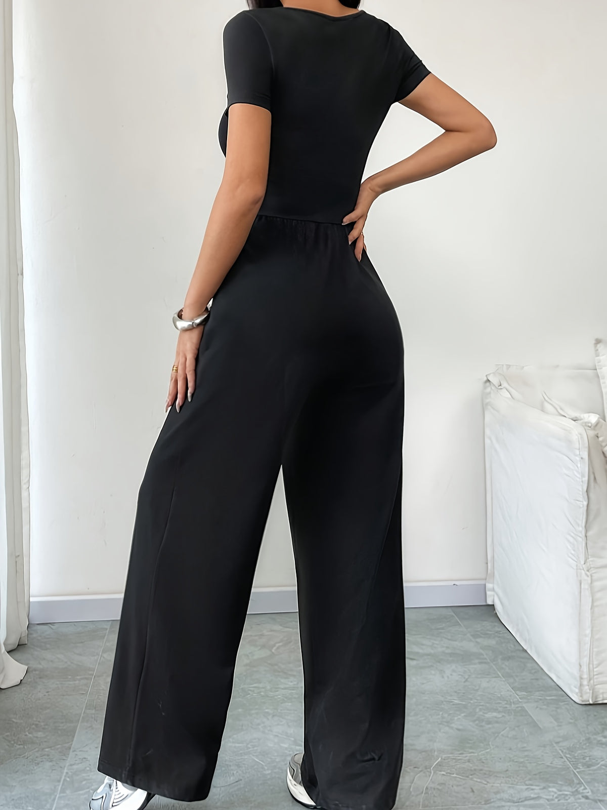 Solid Color Jumpsuit - Black