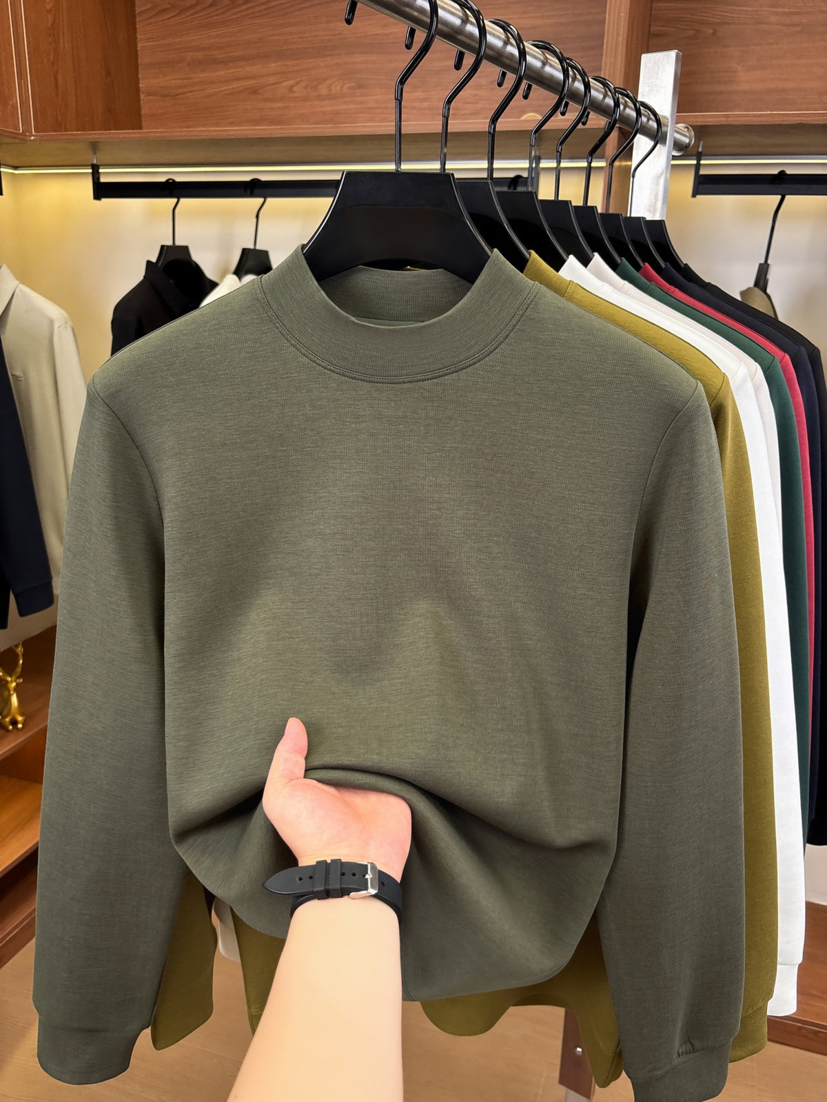Autumn/Winter New Style Solid Color Half-Turtleneck Lyocell High-Quality Long-Sleeve Knit Base Layer, Versatile and Warm Men's Sweater, Skin-Friendly, Comfortable, Durable, and Breathable Men's Top, Cold-Proof Pullover FL27 - Bamboo Forest Green