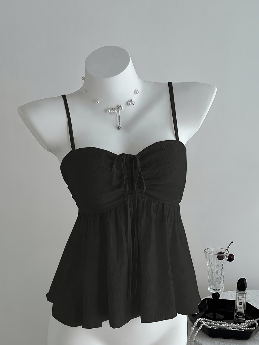 ZLLZ Women'S Cute Solid Color Cami Top, Summer - Black