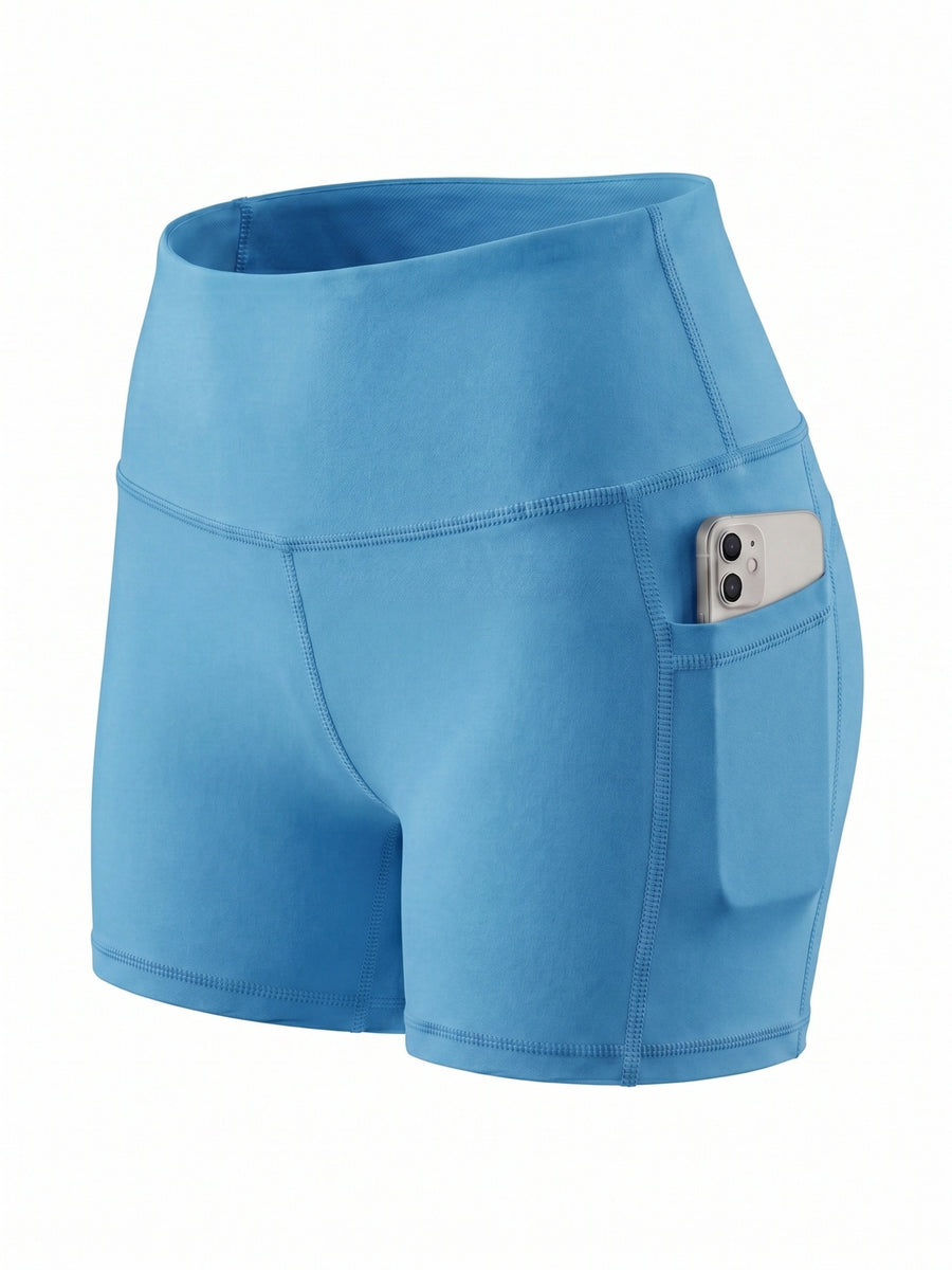 Summer Fashion Women's High-Waist 3-Inch Shorts with Pockets, Moisture-Wicking Summer Style - Anti-See-Through, Tummy Control, Non-Slip Waistband - Peacock Blue