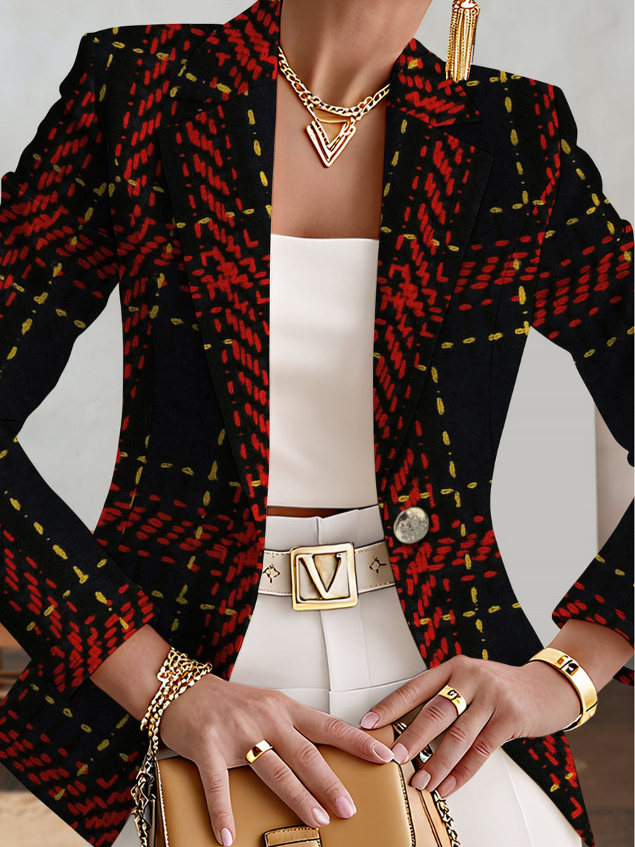 Autumn Women's fashion, outdoor travel, clothing, exquisite patterns, Women's tops, striped grid geometric pattern prints, elegant Women's autumn skirts, exquisite Women's suit jackets - Black Red Yellow Flower