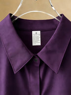 Gentle Girly Style Shirt with Pocket, Bow, Little Bear, and Rose Print, Long Sleeve Loose Fit Daily Commute Age-Reducing Cardigan Top - Purple