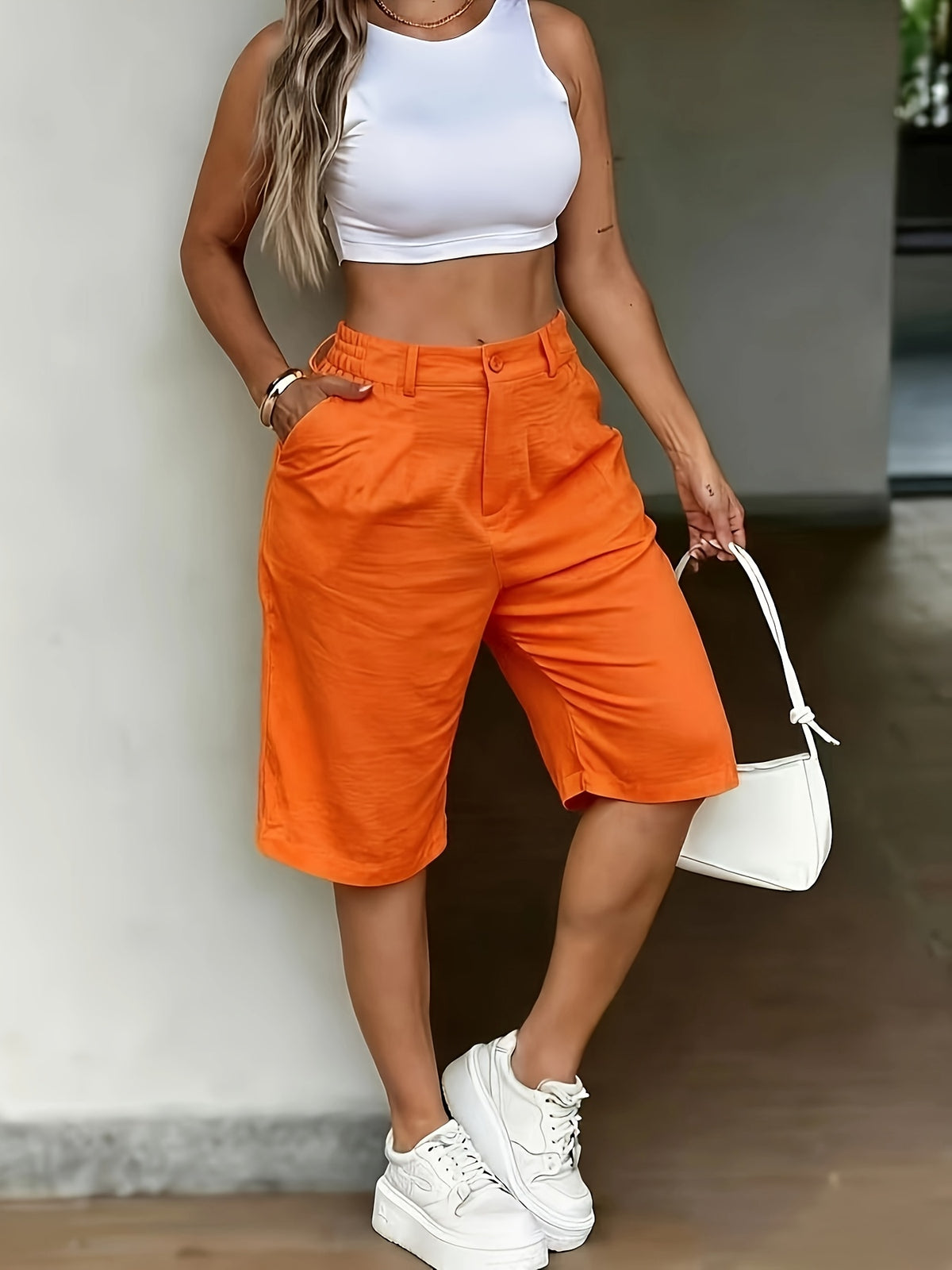 (ZD260420019) Women'S Fashion Street Style Cool Women'S Shorts - Orange-Red