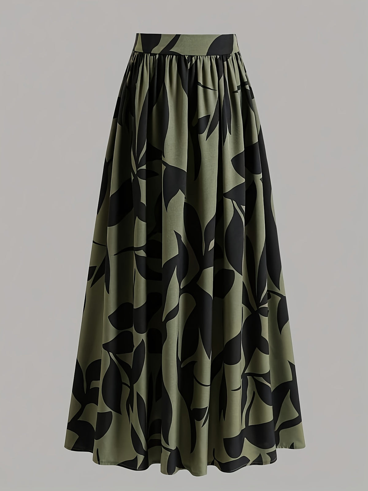 New Spring/Summer/Autumn Women's Printed High-Waist A-Line Skirt, Summer Vacation Dress - fern green