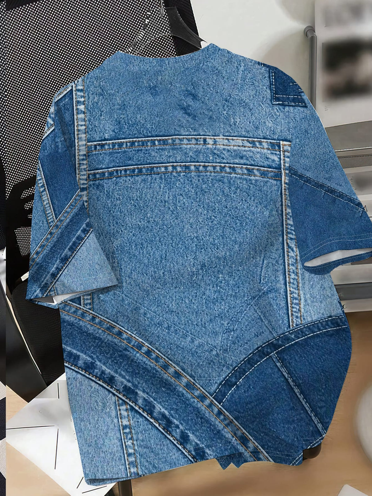 Printed Design - Not Textured [New Style] Summer Men'S Short Sleeve T-Shirt Faux Denim Loose All-Match Round Neck Top Trendy Casual Short Sleeve Base Layer - Mixed colors