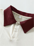 1pc, American Retro Easy Style Versatile Polo Shirt, Preppy Casual Couple Short Sleeve Top, Summer Daily Outing, Campus Wear, Student Couple Choice - Unisex - Burgundy