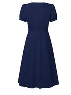 Elegant And Stylish Dress for Women with a Square Neckline, Drop Shoulder Sleeves, Solid Color, Featuring a Bow Design at The Waist, Easy to Wear And Remove, Machine Washable, Suitable for Outings And Dates, Perfect for Commuting Fashion - Navy Color