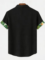 100% Men'S Casual Short Sleeve Shirt, Pure Fabric with Print And Color Block Design for Summer, Beach Vacation Style Blouse, Fabric Is Sweat-Absorbent And Breathable, Great Gift for Boyfriend And Husband, Suitable for Outdoor Travel Or Vacation - Soot Black