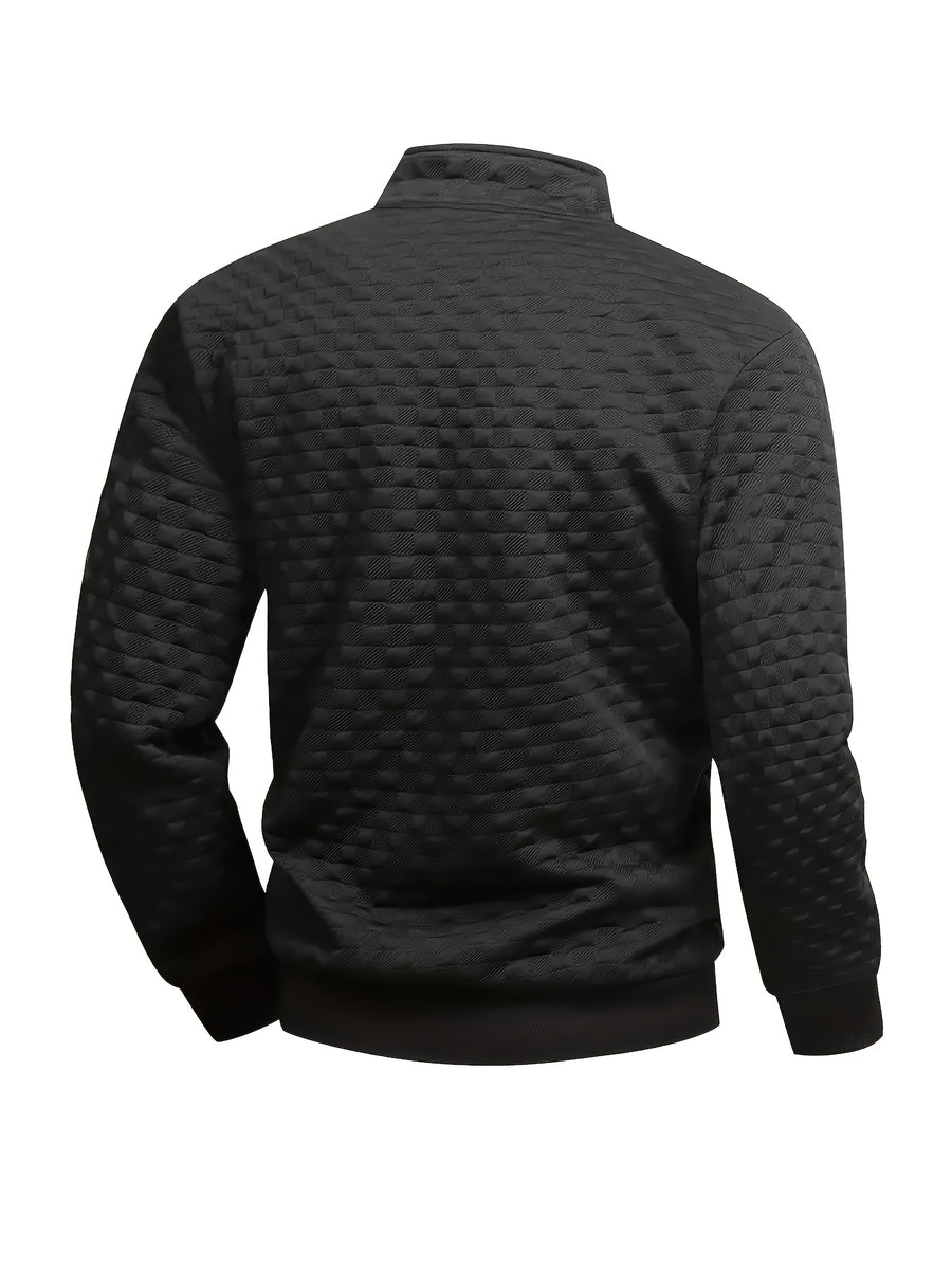 Pearson OBM Men's Long Sleeve Henley Shirt - Larsen, Machine Washable, Relaxed Sportswear - with Zipper, Elastic Cuffs, Machine Washable, Spring/Autumn Block - Black