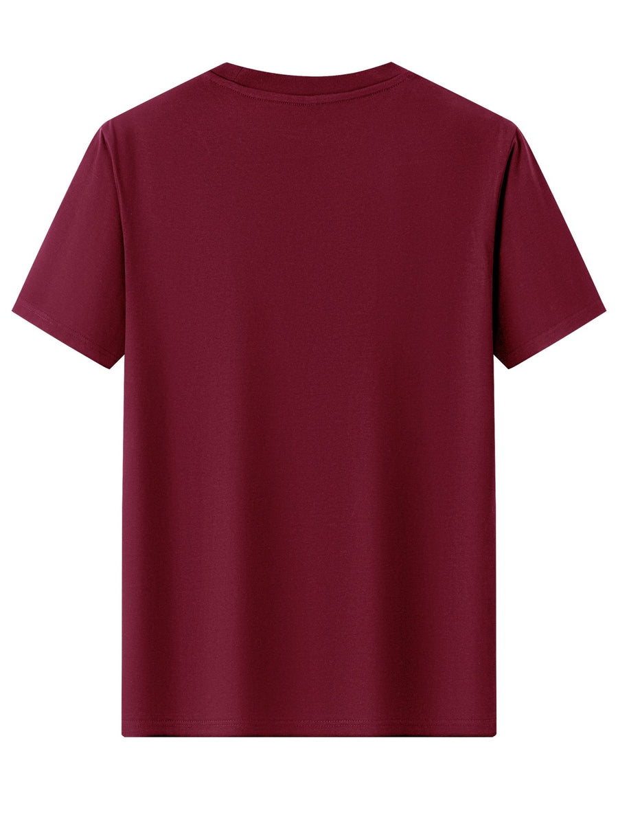 100% Cotton Men's T-Shirt, Summer Short Sleeve Thin Top, Trendy Fashionable Slim Fit, Simple and Casual, Versatile for Daily Wear, Artistic Brushstroke English Print with  Slogan Pattern - Burgundy