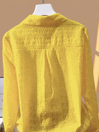 Fashionable and Versatile Polo Collar Shirt for Women, New Spring/Autumn Casual Simple Embroidered Base Layer Top - Yellow