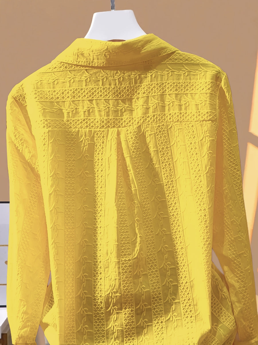 Fashionable and Versatile Polo Collar Shirt for Women, New Spring/Autumn Casual Simple Embroidered Base Layer Top - Yellow