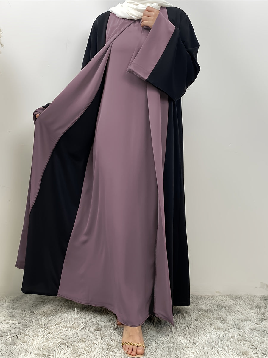 1pc Elegant Muslim Dress with Niche Minimalist Color-Block Design, Fluid and Solid-Paneled, Loose and Unrestrictive, Breathable and Non-Stuffy, Suitable for All Seasons - Purple