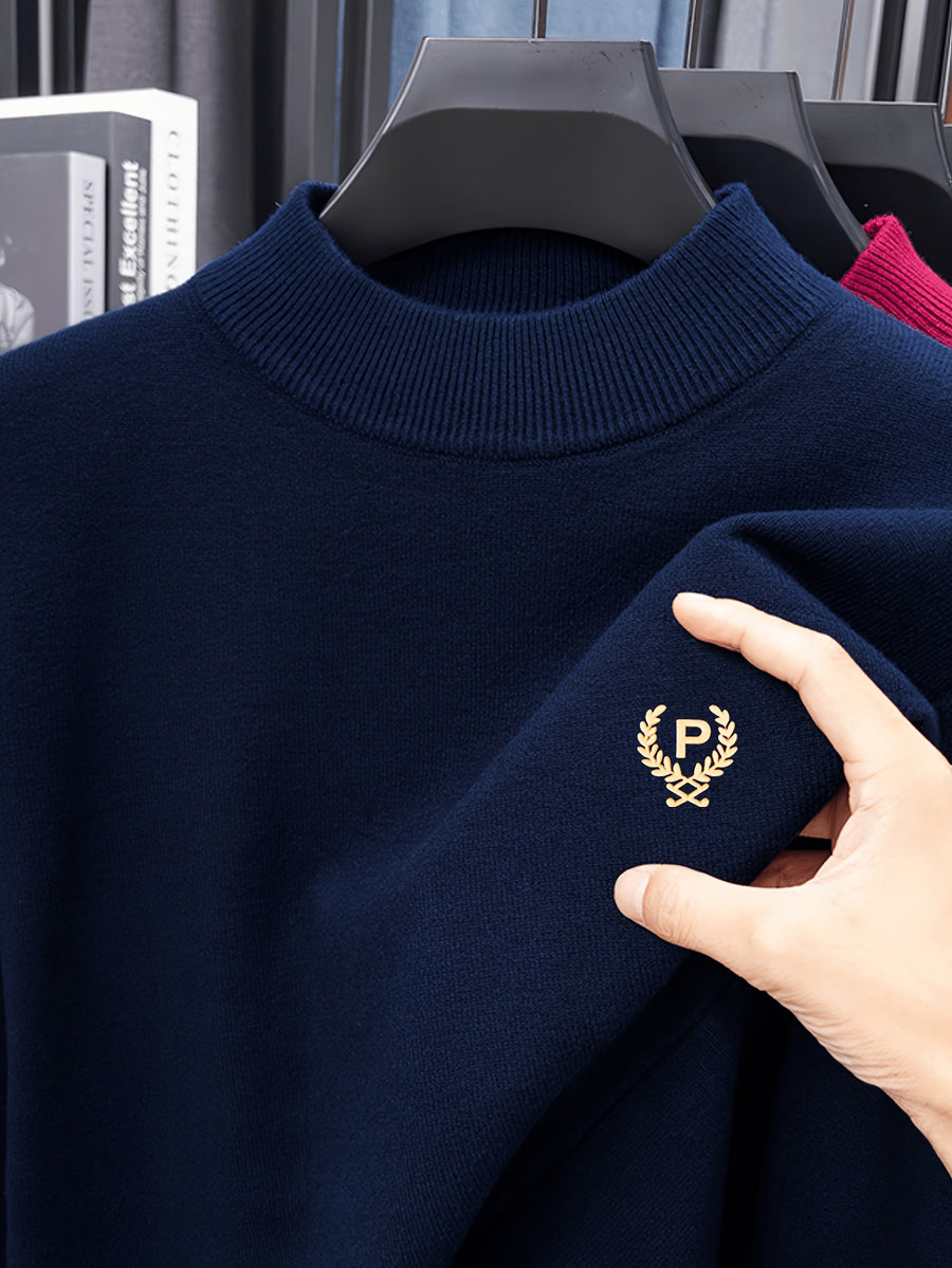 Minimalist City Round Neck Sweater Portable Daily Commute - Navy