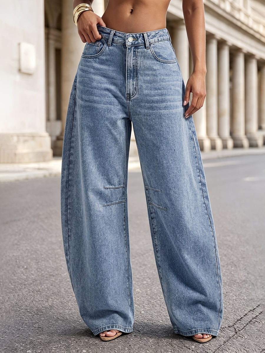 Relaxed Style Mid-Rise Loose Stretch Women'S Denim Long Pants, Comfortable And Casual Fit for Weekend Outings, Parties, Park Walks, And Evening Strolls, Versatile for Casual Wear - Sky Blue