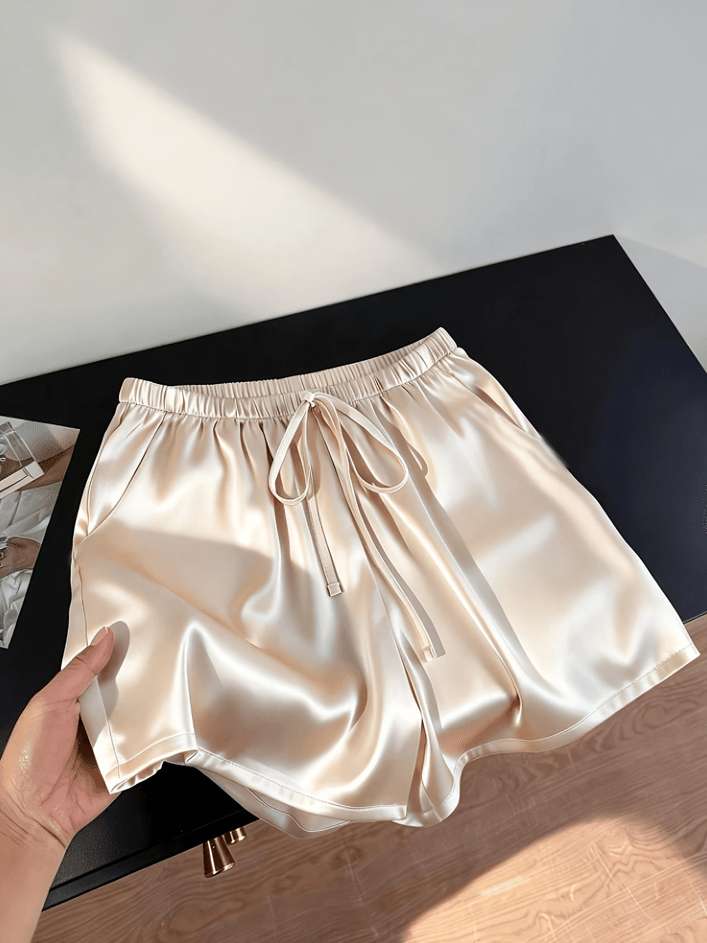 ZD260407098 Spirit Shanshan Direction Women'S Elegant Summer Satin Shorts - Apricot