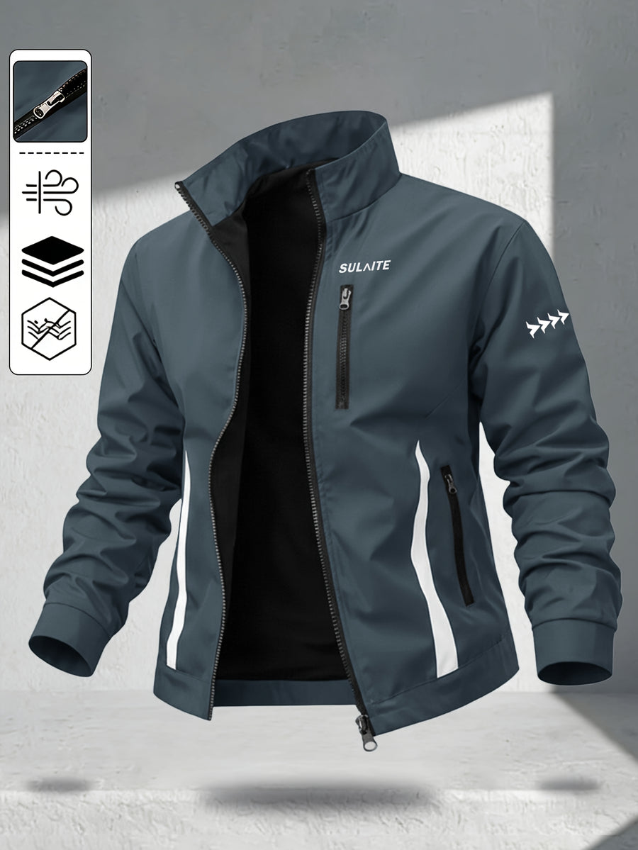 Trendy Vintage Men's Spring/Autumn New Casual Versatile Jacket Outdoor Sports Windproof Coat with Contrasting Color Stand Collar, Transitional Layering Essentials - Dark Gray