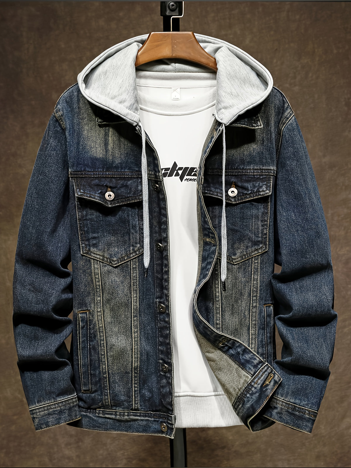 2024 Spring Fall Japanese And Korean Vintage Hooded Denim Jacket Hipster Men'S Hooded Detachable Premium Jacket Top - Sea Blue