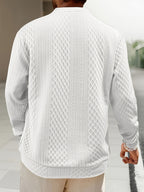 Men's New Autumn/Winter Jacquard Two-Button Casual Crew Neck Sweatshirt - White