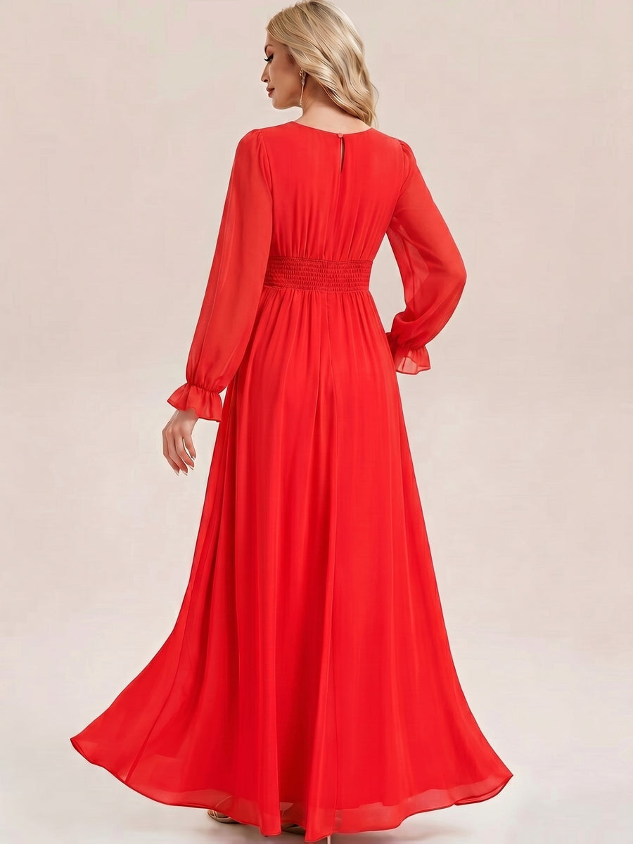 Fashionable Elegant Party Dress, Bridesmaid Dress, Sequined Ruffled Waist, Graceful And Elegant, Suitable for Weddings, Holidays, Afternoon Tea, Valentine'S Day, Wedding Parties - Red