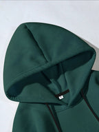 Men'S Teal Green Pullover Hoodie, Polyester Fabric Sweatshirt with Compass Back Design, Casual Streetwear Top - Dark Green