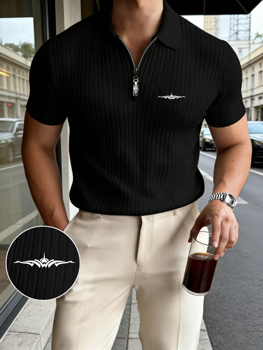 Men's Outdoor Sports Short Sleeve Polo Shirt, Summer Casual Comfortable Henley Shirt - Black