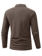 Golf Logo Premium Men'S Casual Polo Shirt, Light Luxury Lapel Long Sleeve, Versatile Fit, Comfortable Fabric, Non-Iron, Suitable for Business Casual Outfits, Men'S Top - Coffee Color