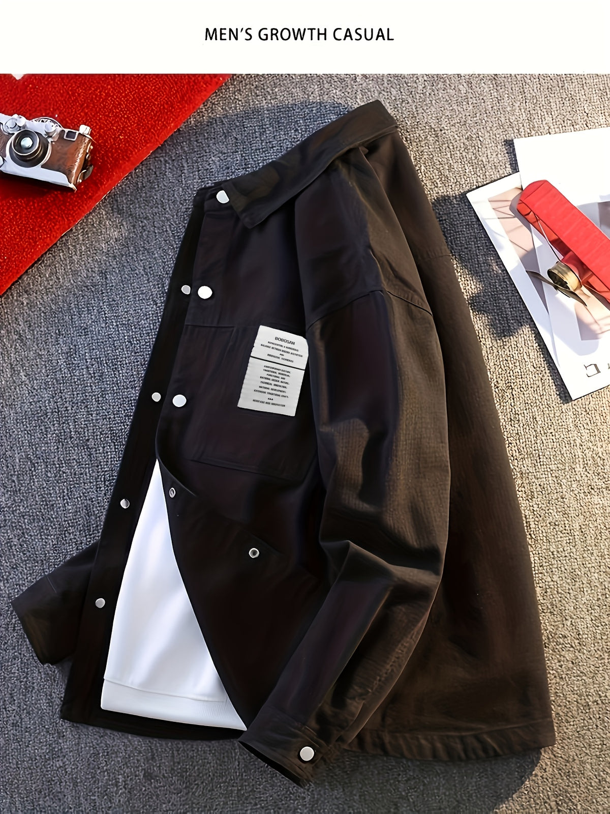 Men's Light Luxury Trendy Brand Shirt-Style Jacket, Spring/Autumn Men's Jacket, Spring/Autumn Workwear Clothing - Black