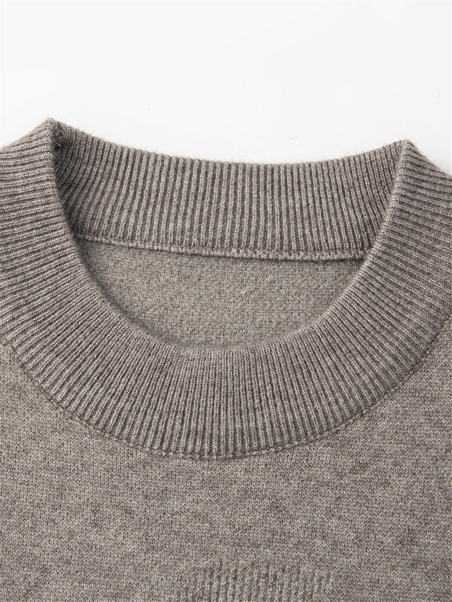 Autumn Winter Knit 3D Solid Round Neck Sweater, Basic Knit Pullover Top for Men, Fashionable Long Sleeve Sweater, Size Y - Ha Qing