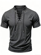 Summer Latest Men'S Individual Design Stand-Up Collar T-Shirt, Fashionable Western Style Trendy High Street Short Sleeve - Dark Gray