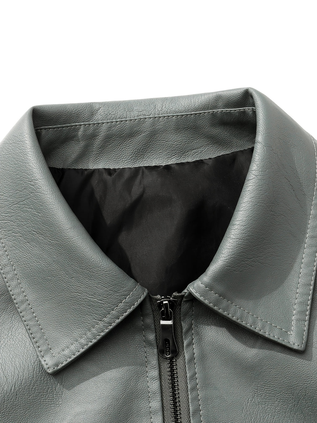 Men's Lapel Jacket, Windproof, Versatile, Wear-Resistant, Easy to Care for, High-Quality with Fine Texture and Precise Stitching, Slim Fit Short Vintage Motorcycle Style, for Daily Commuting, Streetwear, and Spring/Autumn Casual Wear, Black Coat - Gray Blue
