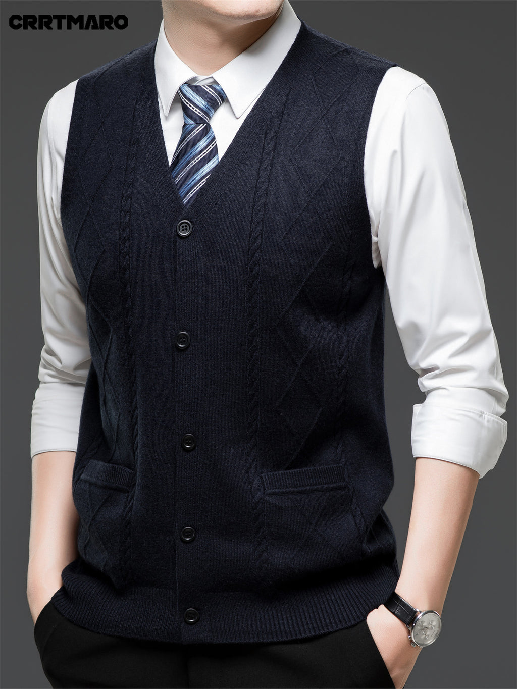 Men's Jacquard, Solid Color Knit Cardigan, Warm Casual Layering Top for Fall and Winter - Shangqing