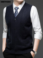Men's Jacquard, Solid Color Knit Cardigan, Warm Casual Layering Top for Fall and Winter - Shangqing