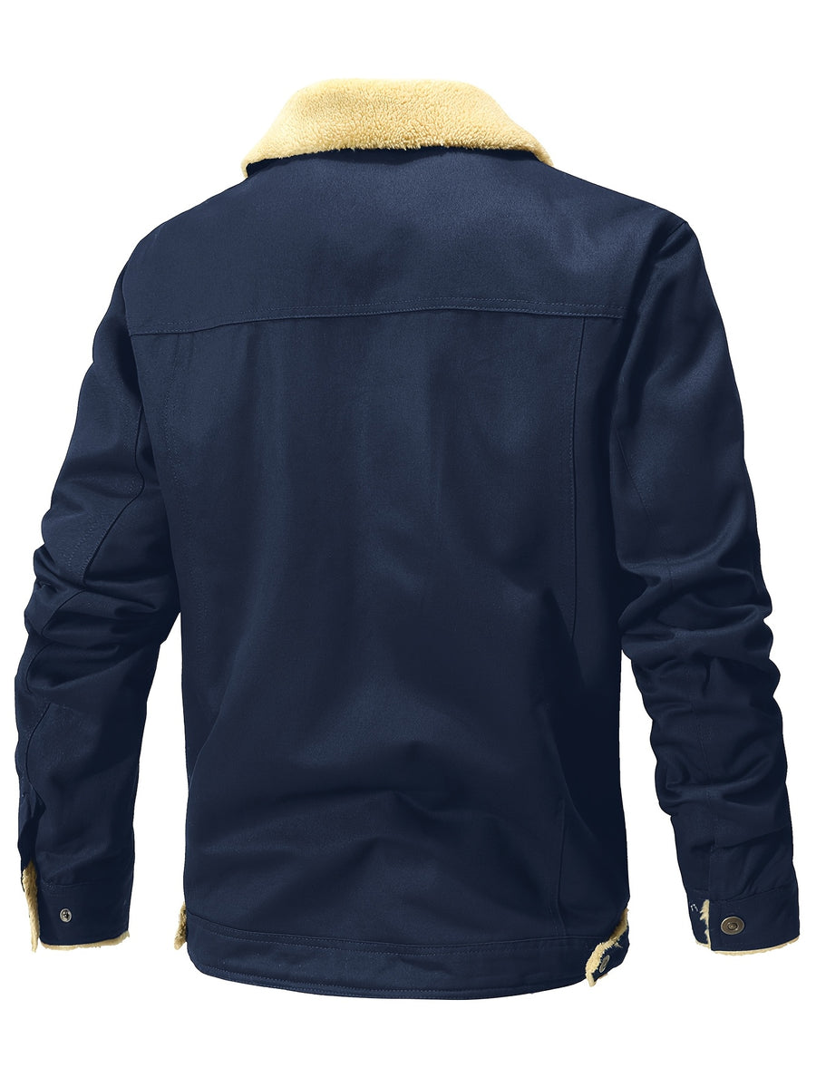 Men'S Solid Color Commuter Outdoor Fleece Jacket - Navy Color