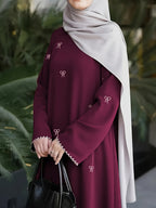 886-Middle East Dubai Bowknot Embroidery Dress - Burgundy
