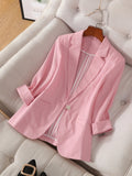 Women'S Fashion Pin Stripe Blazer, Trendy And Versatile, Vibrant Pink Women'S Suit Jacket, Suitable for Various Occasions And Gatherings, Workplace - Pink