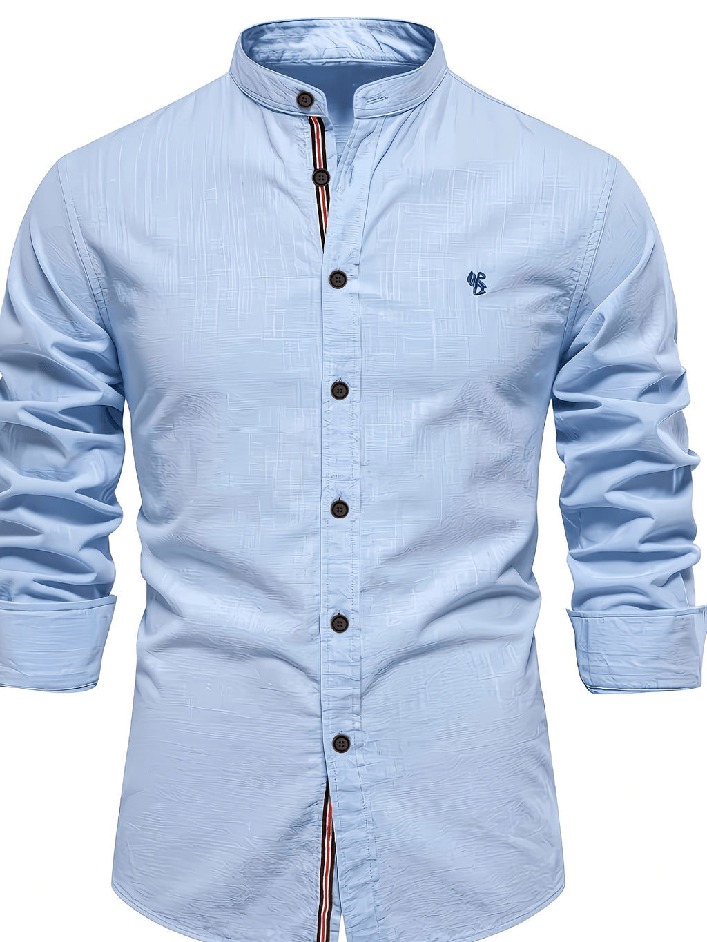Men's Lapel Collar Long-sleeved Shirt, High-quality Solid Color Business Casual Top, Suitable for Spring and Autumn - Sky Blue