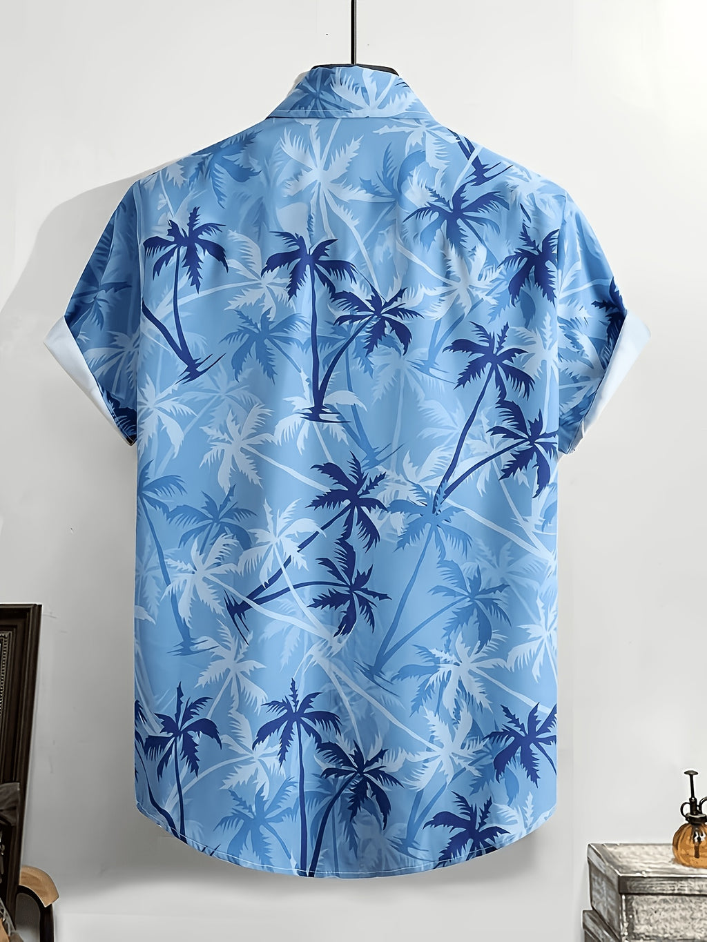 Men'S Casual Coconut Tree Print Short-Sleeved Shirt, Beach Shirt, Men'S Tropical Shirt, Men'S Summer Shirt, Tropical Shirt, Men'S Palm Tree Shirt, Blue Hawaiian Shirt, Men'S Hawaiian Print Shirt - Sky Blue