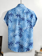 Men'S Casual Coconut Tree Print Short-Sleeved Shirt, Beach Shirt, Men'S Tropical Shirt, Men'S Summer Shirt, Tropical Shirt, Men'S Palm Tree Shirt, Blue Hawaiian Shirt, Men'S Hawaiian Print Shirt - Sky Blue