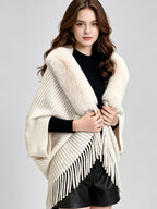 Women'S Cardigan, Autumn Winter Fashion Faux Tassel Cape Scarf Jacket - Lightweight Warm Outerwear for Parties, Office, Casual Wear - Elegant Autumnal Accessory, Trendy Scarf, Office Essential, Holiday Gift - Milky White