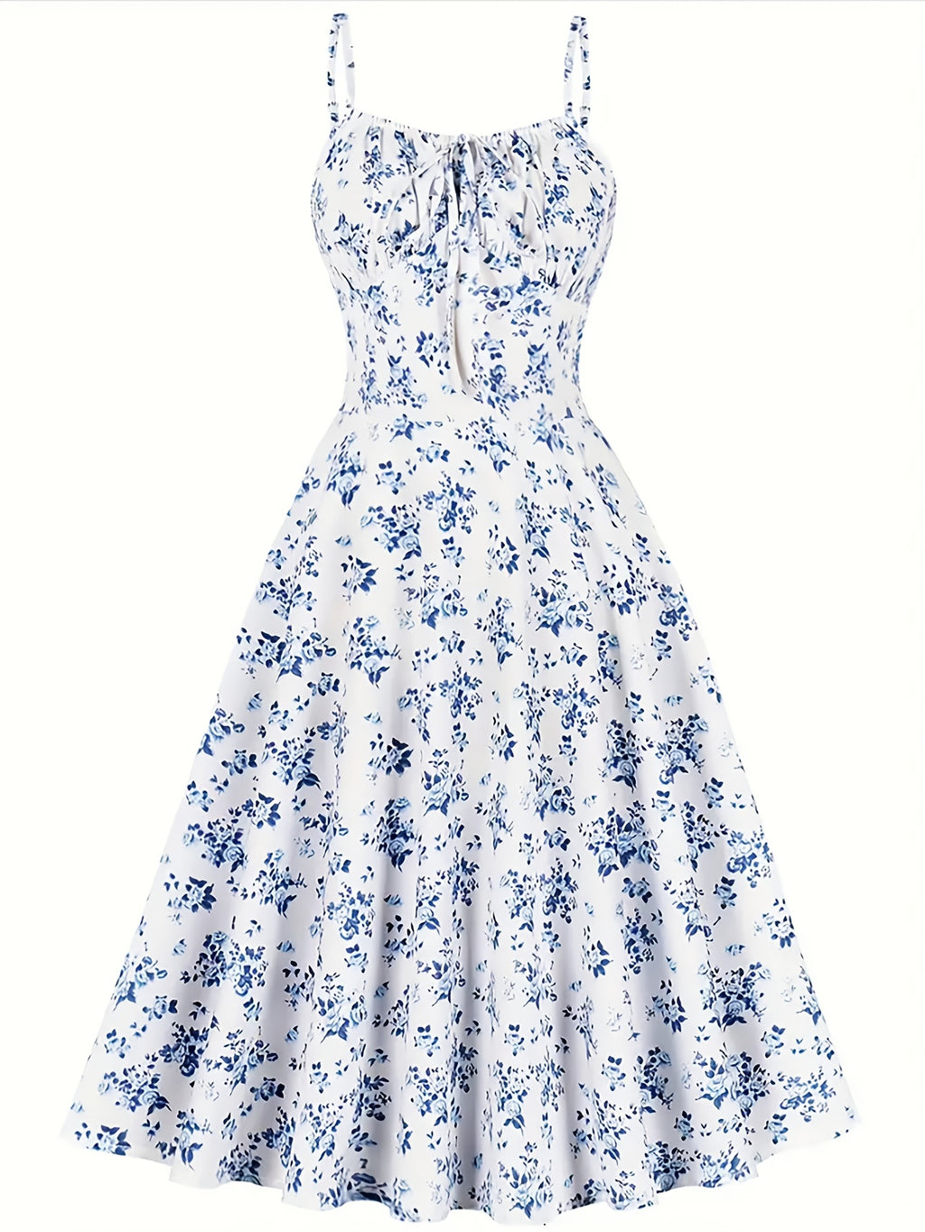 Retro Sleeveless Spaghetti Strap Dress - White