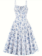 Retro Sleeveless Spaghetti Strap Dress - White